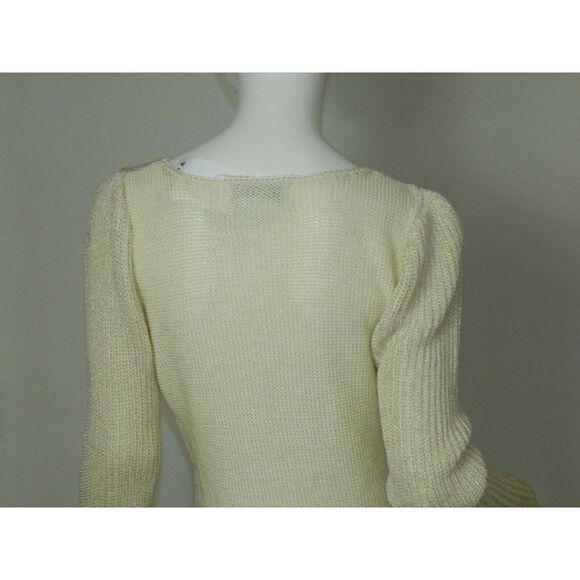 Nannell Sweater Vintage Knit Ivory‎ Gold Puffy Sleeves Art Deco Size Small - Picture 6 of 9